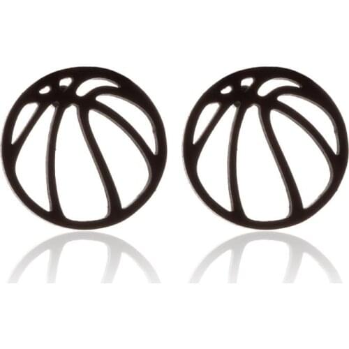 Black Stainless Steel Round Ball Ear Jewelry Sports Lover Basketball Volleyball Stud Earrings For Women Men Fan Accessories
