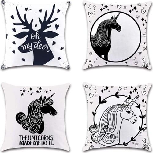 Unicorn cartoon printed white Cushion Cover Decor chair Home sofa shop seat friend kids girl boy sweet bedroom gift pillowcase
