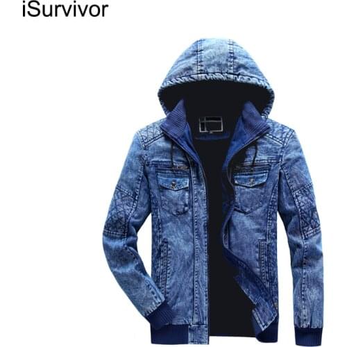 ISurvivor 2021 Mens Mens Slim Youth Popular Casual Zipper Denim Hooded Denim Jacket Mens Jacket