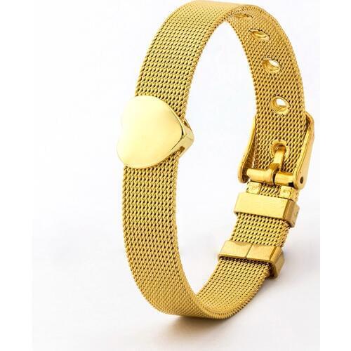Classic Stainless Steel Mesh Watch Belt Bracelet For Women Couple Lover Original Heart Shape Charm Strap Bracelet Bangle Jewelry