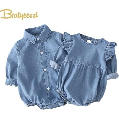 Denim Baby Romper for Girls Brother Sister Baby Onesie Toddler Boy Rompers Infant Jumpsuit Newborn Baby Girl Boy Clothes