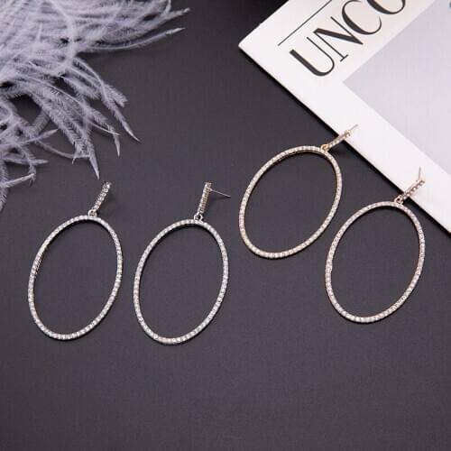 Korean Fashion Shiny Big Rhinestone Hoop Earrings for Women Statement Exaggerated Round Circle Earrings Hoop Jewelry Wholesale