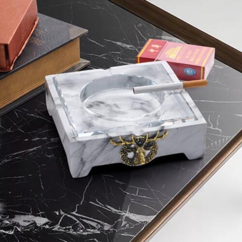 EuropeStyle High-Grade light Luxury Marble Grain Resin Ashtray Sitting Room Household Smoke Cup Deer Head Tobacco Jar decoration