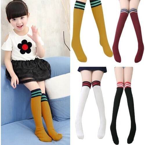 Fashion Toddlers Kids Girls Knee High School Cotton Striped Stockings