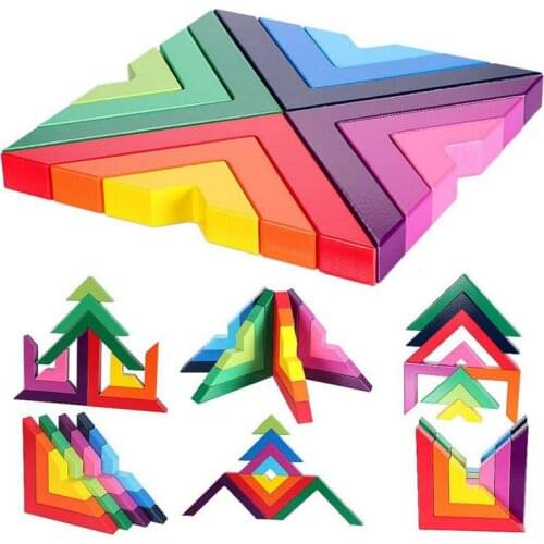 Montessori Education Childhood Education Colored Right Angle Building Space Blocks Logical Thinking Ability Puzzle Wooden Toys