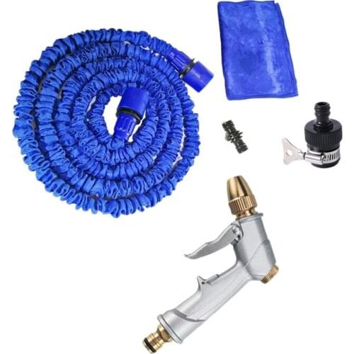 High-Pressure Car Wash Nozzle Set Hose Brush Tool Multi-Function Gardening Watering Device Telescopic Water Pipe Blue