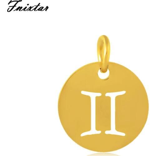 Fnixtar Steel Gemini Charm for Women Necklace Bracelet Twelve Constellations Jewelry Making Gold Color Metal Charm 10pcs/lot