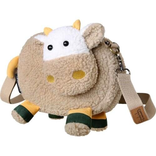 2020 Autumn and Winter Cute Cartoon Cow High Capacity Lambswool Mini Bag Women Plush Bag Girls anime crossbody bag for women