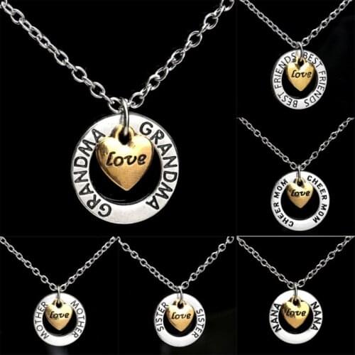 Family Gift Love Heart Pendant Charm Chain Necklace Grandma Mom Sister Nana Best Friend Daughter Women Girl Necklaces Jewelry