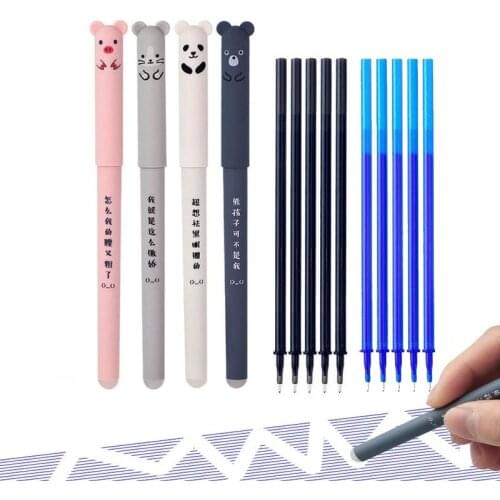 Cute Pig Panda Cat Mouse Erasable Gel Pens Set Erasable Blue Black Ink Refill Rod Kawaii School Office Supplies Stationery
