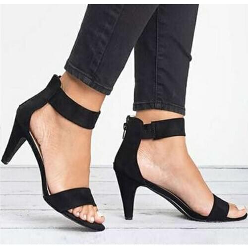 Spring Women Pumps Sandals Thin High Heel Open Toe Zipper Suede Leopard Platform Office Ladies Sandal Shoes Sapato Feminino