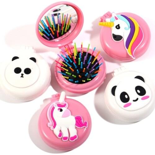 Flamingo Travel New Arrival Folding Comb Mirror Hair Brushes Airbag Massage Foldable Pocket Mini Round Easy-take Comb Hair Brush