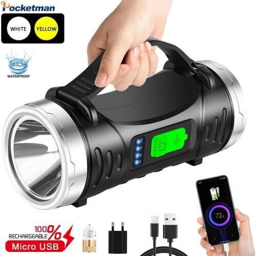 35000LM USB Rechargeable Work Light Handheld Flashlight Yellow/White Light Dual Light Flashlight Spotlight Waterproof Torch