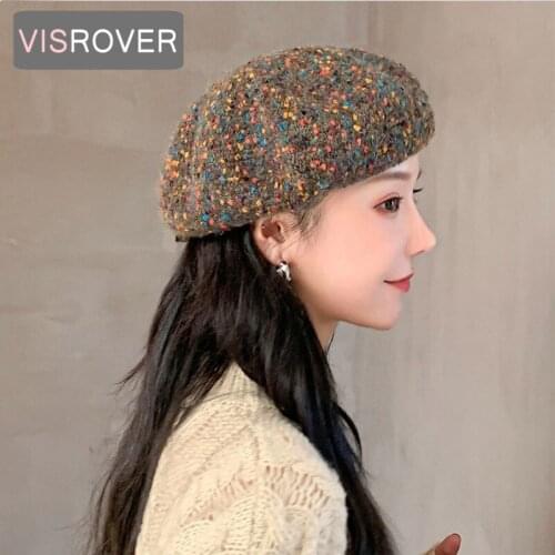 VISROVER New Colorful Dot Rabbit Fur Winter beret female Autumn cap Acrylic Bright warm hat top quality Women Boina Wholesale