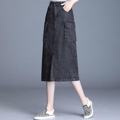 Denim Skirt Jean Skirt Female 2021 Spring And Summer High Waist Long Denim Skirt Fresh Sweet Slit Skirt M 4XL