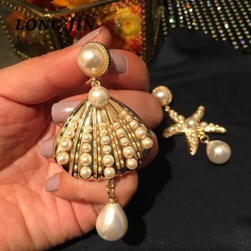 Mermaid Pearl Shell Starfish Earrings Bohemian Exaggerated Tassel Female Luxury Delicate Earrings Birthday Party Ornament