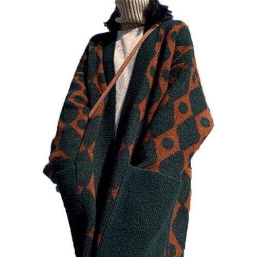 Womens Knitted Sweater 2020 Trendy Autumn Winter Oversize Female Knit Long Coats Leopard Cardigans Loose Ladies Outerwear N669