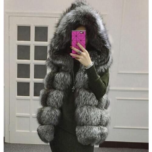 Women Faux Fox Fur Vest Winter Thick Fluffy Sleeveless Hooded Warm Outerwear Luxury Fur Jacket Elegant Mujer Bontjas Vests 2020