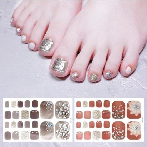 1 Set Flower Toenail Sticker Waterproof Full Toe Nail Wraps Self-Adhesive False Nail Design Manicure for Women Girls
