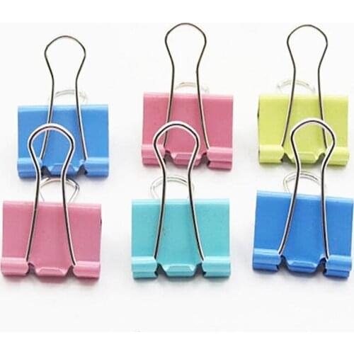 10 pcs/lot Metal Paper Clips 15mm Candy Color Metal Binder Clips Black Grip Clamps Office School Stationery Paper Document Clips