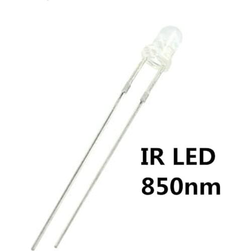 100pcs 3mm IR LED 850nm Infrared 20mA DC 1.4-1.6V Transparent LED Lamp Clear Lens Through Hole Bulb Light Beads