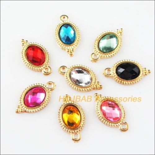 16 New Oval Flower Mixed Charms Acrylic Pendants Gold Color 9x16.5mm