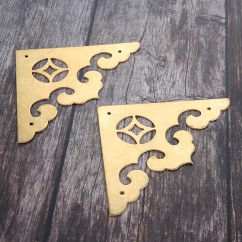2Pcs 80mm Furniture Wooden Case Jewelry Box Edge Brass Copper Wrap Angle Corner Decorative Protector Corner Brackets with Nails