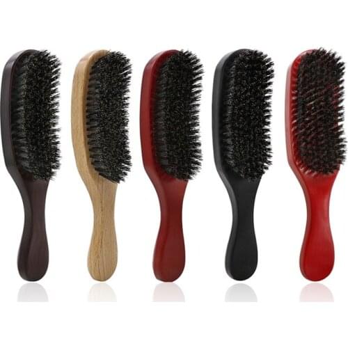 5 Color Barber Salon Boar Bristle Wave Brush Wooden Handle Mens Massage Hair Clean Face and Neck Hair Beard Oil Head Brush