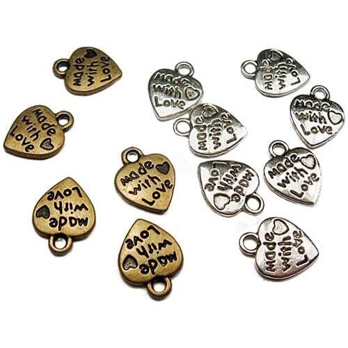 50Pcs Silver/Gold Plated Handmade Tools with Love Heart Shaped DIY Charms
