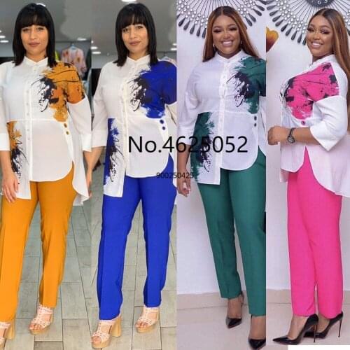 African Dresses for Women 2020 News Top Pants Suit Dashiki Print Ladies Clothes Robe Africaine Bazin Fashion Clothing