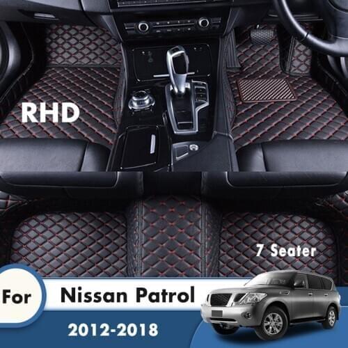 RHD Custom Car Floor Mats For Nissan Patrol 2018 2017 2016 2015 2014 2013 2012 7 Seater Leather Carpets Car Accessories Interior