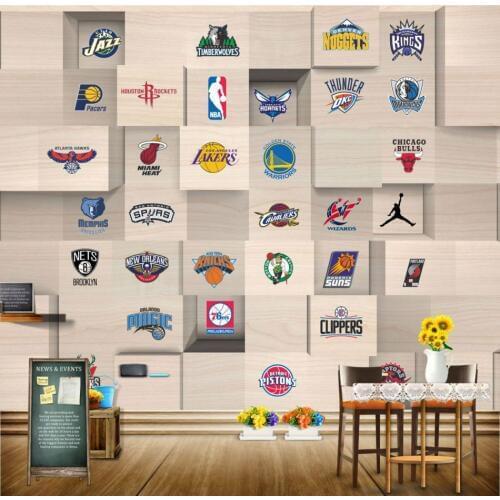 Bacaz Stereo Wood Diamonds Sports Logo Basketball Wallpaper Mural for Living Room Background 3D Photo Mural Wall paper Stickers