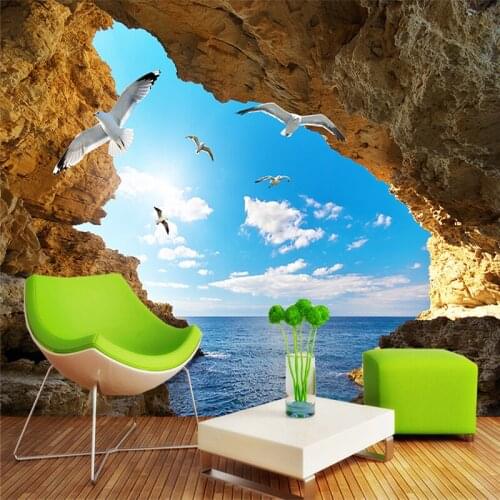 Beibehang Personalized custom blue sky seagull landscape backdrop,wallpaper for walls 3 d,papel de parede para quarto