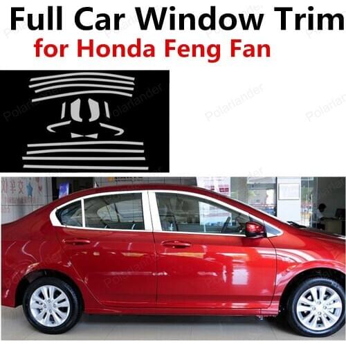 Freeshipping Car Decorations Stainless Steel For Honda Feng Fan Full Window Frame Trim Cover With Center Pillar