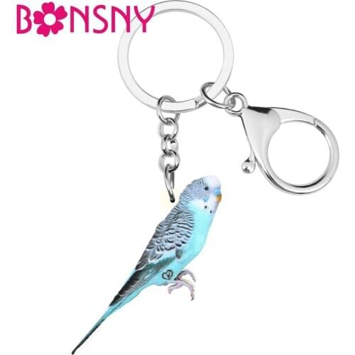 Bonsny Acrylic Cute Long-tailed Parakee Bird Keychains Animal Keyring Jewelry For Women Kids Girls Fashion Gift Bag Accessories