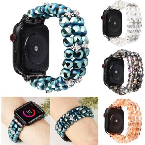 Women Bracelet Strap for Apple Watch 6 5 4 SE Band 44mm 40mm 42mm 38mm Handmade Beaded Link Watchband for Iwatch Series 3 2 1