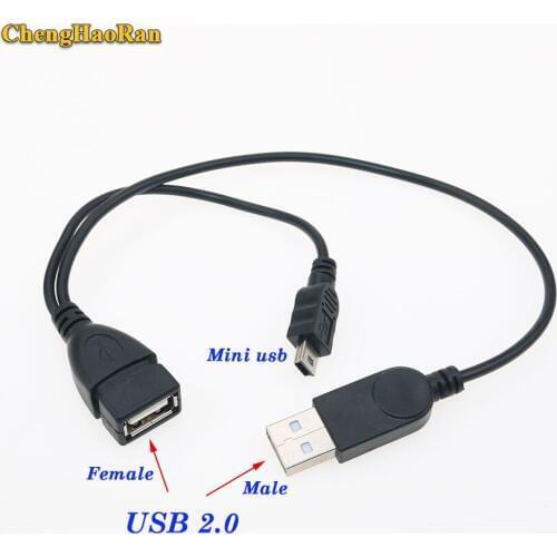 ChengHaoRan USB 2.0 female With USB Power Supply To Mini 5Pin Cable Y Splitter 2 in1 Data Cable For HDD