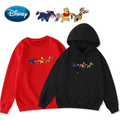 Disney Sweatshirt Winnie the Pooh Tigger Eeyore Pig Cartoon Print Hooded Pullover Long Sleeve Fashion Unisex Women Tops 3 Colors