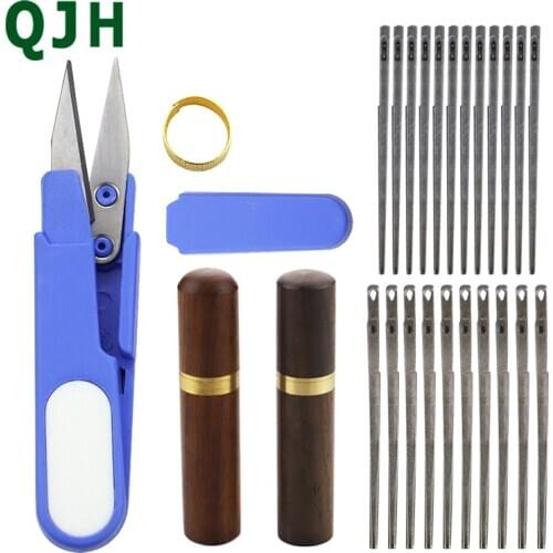 DIY leather sewing needle storage box knitting needle cross stitch needle scissors thimble sewing tool accessory set tool