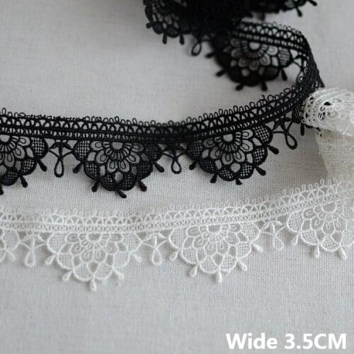 3.5CM Wide Elegant White Black Cotton Embroidered Ribbbon Lace Collar Fringe Trim Curtains Dress Apparel DIY Sewing Decoration