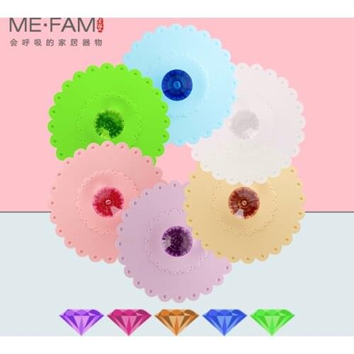 Seal Anti Dust Decorate Mug Cover Colorful Luxury Acrylic Diamond Handle Silicone Lace Flower Lids Tea Coffee Cup Cap Set of 6