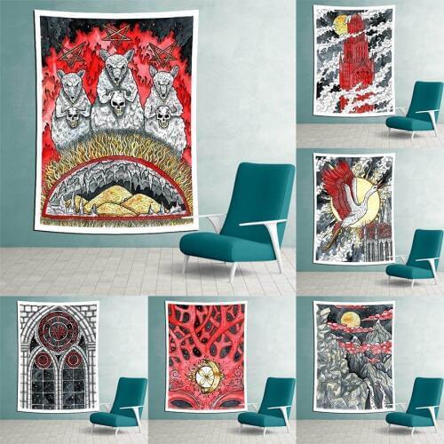 Retro Poster Tapestry Wall Hanging Witchcraft Hippie Beach Throw Rug Carpet Monster Tapestries Bohemian Home Art