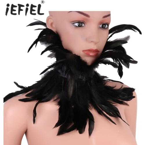 IEFiEL Victorian Gothic Natural Feather Collar Choker Shrug Shawl Shoulder Wrap Cape with Ribbon Ties for Costume Decoration