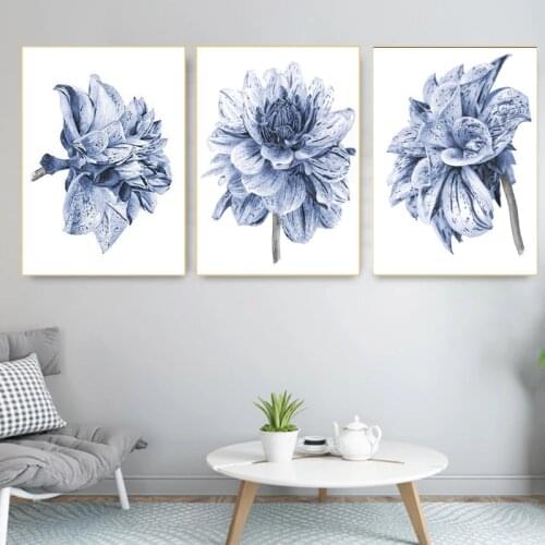 Blue Peony Flower Canvas Painting Posters Print Wall Art Aesthetic Pictures Kitchen Living Room Bedroom Home Decor Cuadros