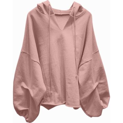 Korean version Loose thin long-sleeved hooded coat women solid color retro Sweatshirts Tops Pink Hoodie Sweatshirts