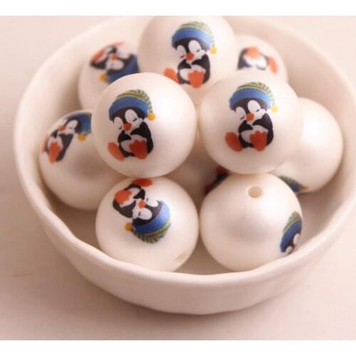 Kwoi Vita New Custom Design 20MM 100pcs Chunky Acrylic Print Penguin Beads for Kids Necklace Jewelry
