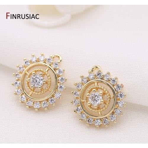 Jewellery Making Supplies 14k Gold Plated Zircon Round Pendant Components For DIY Making Earrings Charms Findings