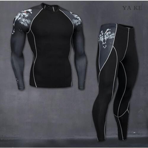 Men Compression Running Set Men Gym Fitness Sportswear Tights Jogging Suits Quick Dry Long Sleeve Shirt And Pants Two Piece Set