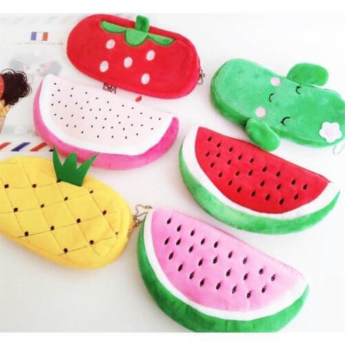 Soft Plush Fruit Watermelon Cactus Pencil Case Cosmetic Bag Pen Box Coin Purse for Girls Gift Stationery Pouch School Supplies