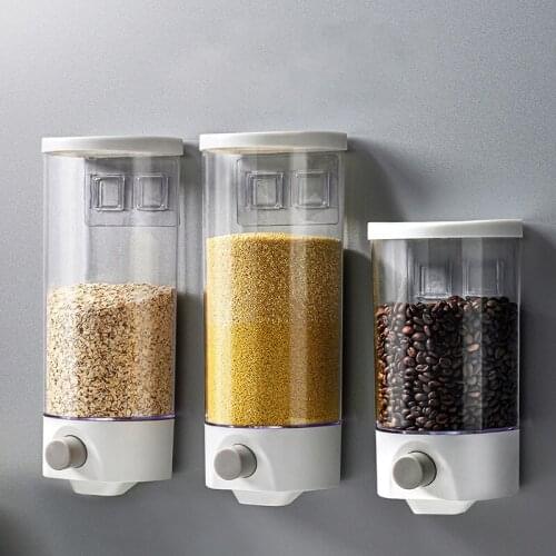 Wall Mounted Grain Storage Tank Transparent Press-output Cereal Dispenser Moisture-proof Dried Fruit Food Container Organizer